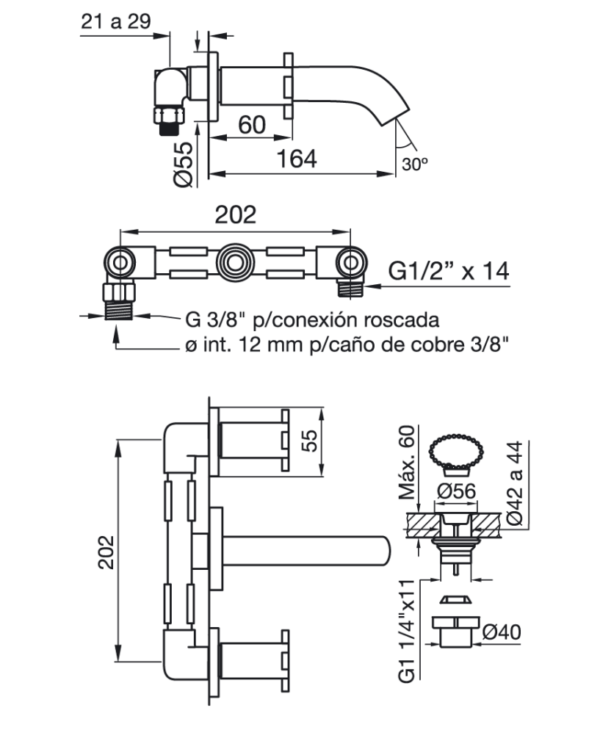 FV 0203/D7 lavatorio pared ALERCE - Imagen 3