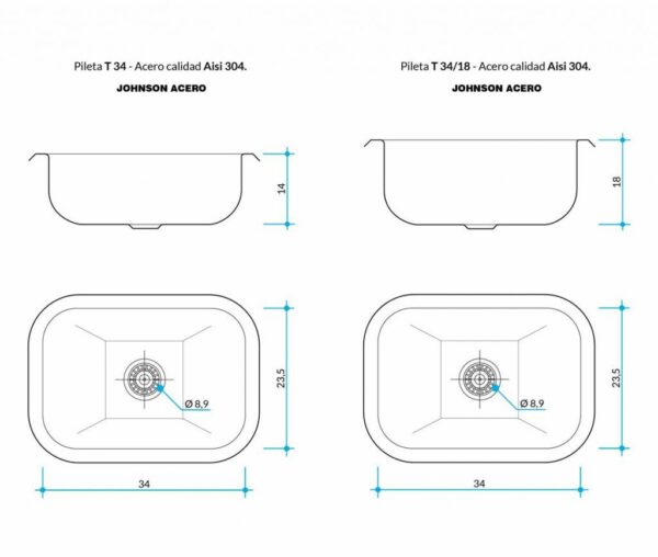 JOHNSON pileta simple  acero inoxidable T34 /18 - Imagen 3